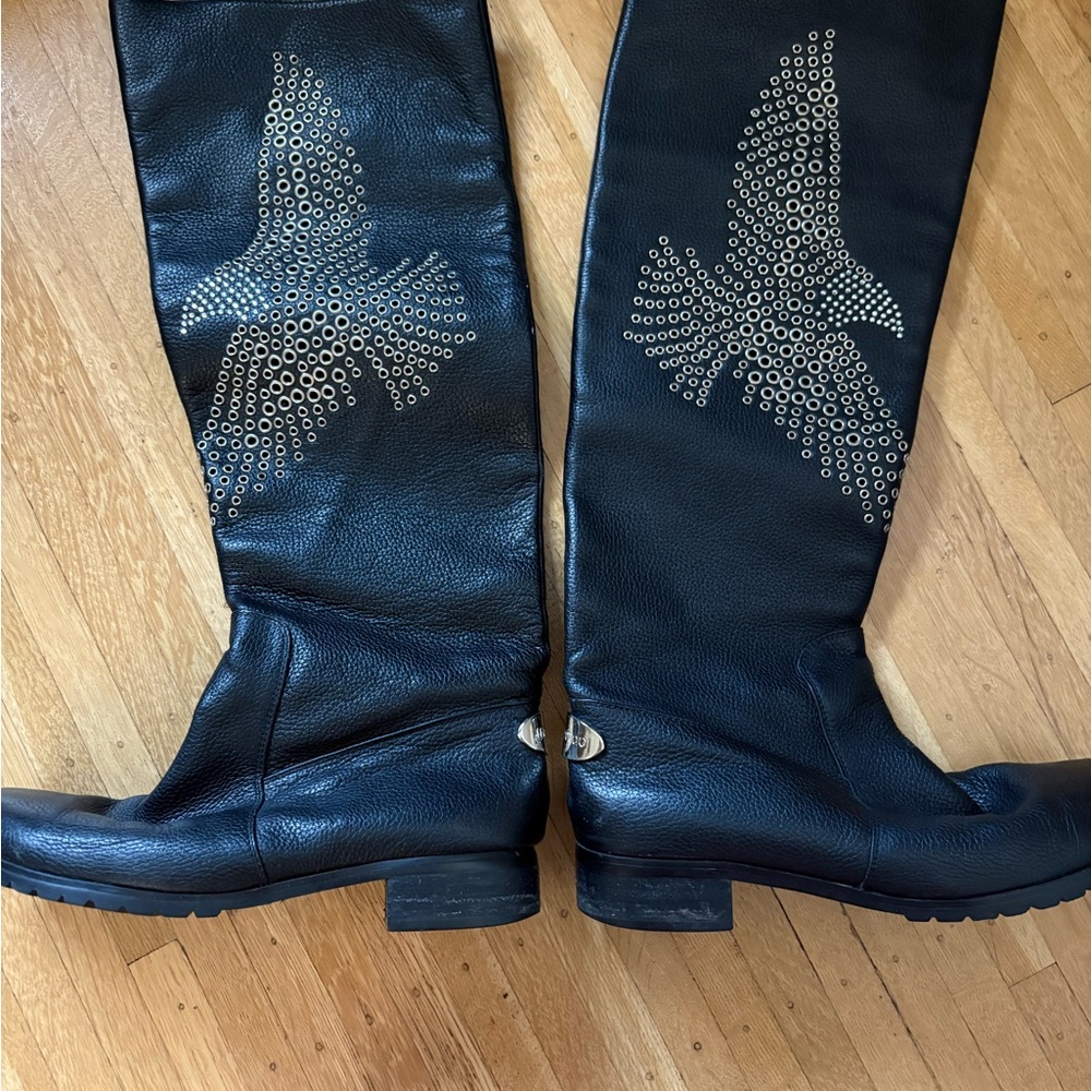 Jimmy Choo Wiley Eagle Black Studded Over the Knee Boots
